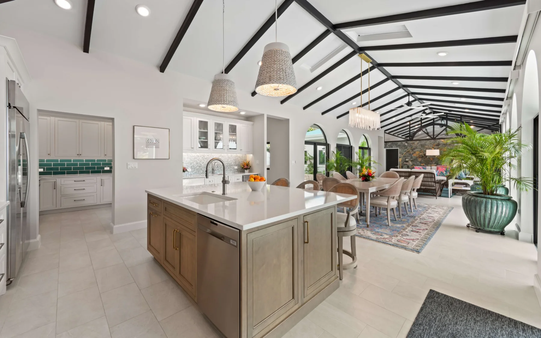 Open main kitchen, dining room, and living space