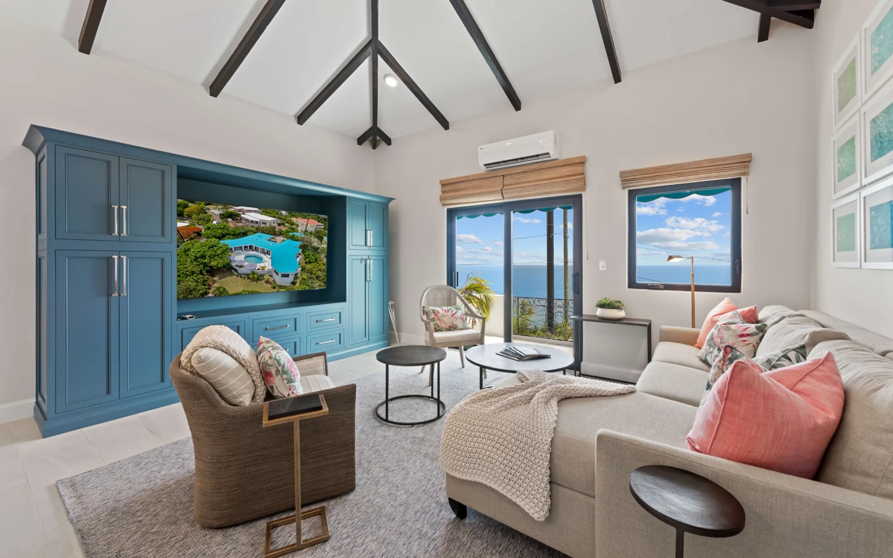 Private TV room with ocean view and sleeper sofa